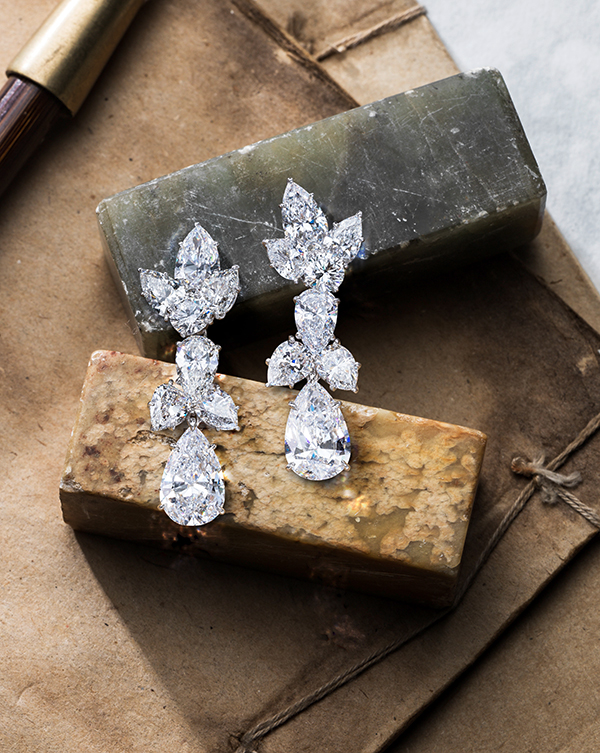 Pear-shaped diamond earrings by Harry Winston